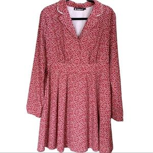 Retro Red & Floral Midi Dress Size L